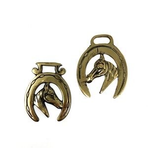 Vintage English horse head / profile brass medallion (set of two)